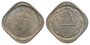 George VI, Cupro-nickel 2 Annas, 1939, Bombay Mint, Head type II. Extremely Fine, Very Rar