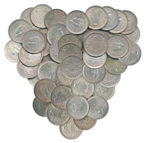 George VI, Half Silver Rupee, 1940 (7), 1941 (5), 1942 (21), 1943 (3), 1944 (17), 1945 (14