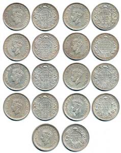 George VI, Half Silver Rupee, 1940 (4), 1941, 1943, 1945. Extremely Fine. (9)