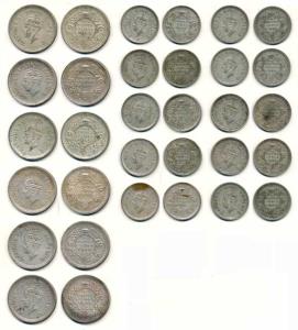 George VI, Half Silver Rupee (16), 1944 (4), 1945 (2), ½ Rupee, 1944 (9), 1945, Lahore Min
