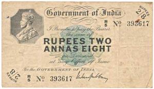 George V, Rupees 2 Annas 8 (2 & ½ Rupees), 1918, signed M. M. S. Gubbay, Prefix R for Rang