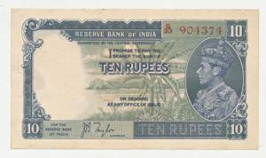 George VI, Rupees 10, 1st issue, 1938, signed J. B. Taylor, (J&R 5.1). Very Fine+, Scarce.