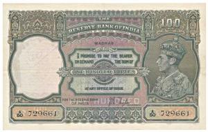 George VI, Rupees 100, 1938, signed J. B. Taylor, Madras, (J&R 7.1F). Very Fine+, Rare in 
