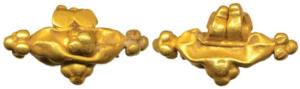 Gold Pendant, 2.04g, a Tawij or neck ornament with decoration and two loops for hanging, U