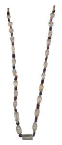 Beads, used for jewellery, a newly strung attractive necklace made from beads of garnet an