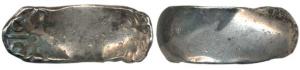 Punch-marked, Gandhara Janapada (c. 400 BC), Silver (bent bar) Shatamana, six armed symbol