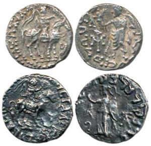 Indo-Scythian, Azes, Silver Drachm (2), king holding spear mounted on a horse to right on 