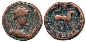 Kushans, Soter Megas, alias Wima Takto, Copper, 8.4 g, bust of the Kushan ruler to right w