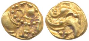 Western Gangas (10th- 11th century AD), Gold Gajapati ¼ Fanam, obv. caparisoned elephant t