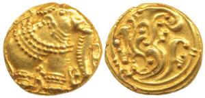 Western Gangas, Gold Gajapati Pagoda, 3.89g, an ornate elephant standing to right on obv.,