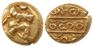 Vijayanagar, Hari Hara I, (1336-56 AD), Gold Pagoda, obv. warrior running to right, rev. K