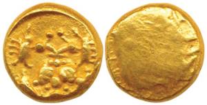 Vijayanagar, Achyuta Deva Raya, Gold Pagoda, 3.38g, two headed mythical bird holding four 