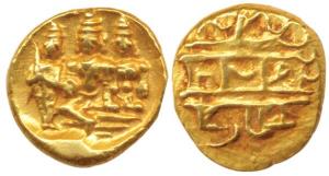 Vijayanagar, Tirumala Raya (c. 1565-1578 AD), Gold ½ Pagoda, Rama and Sita seated with Lak