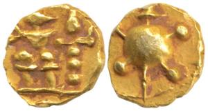 Vijayanagara Feudatories, Gold Fanam, obv. a tortoise Kurma; rev. Garuda standing in front