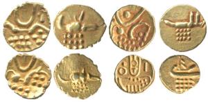 Veera Raya, Coorg, Gold Fanam (5), obv. stylized lion standing right without crescent abov