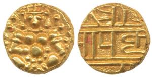 Nayakas of Chitradurga, Gold Durgi Pagoda, Krishna as Bal Gopala on obv., Nagari legend in
