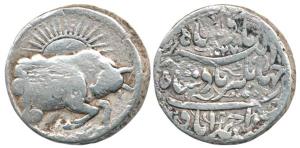Jahangir (AH 1014-1037, 1605-1628 AD), Silver Zodiac Rupee, Taurus Sign, Ahmedabad Mint, A