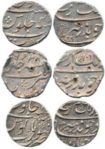 Aurangzeb (AH 1068-1118, 1658-1707 AD), Silver ½ Rupee (3), Surat Mint, AH 1106/38 and 111