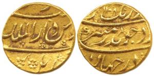 Aurangzeb, Gold Mohur, Dar al-Mulk Kabul Mint, AH 1108, with floral decoration (KM 315.25)