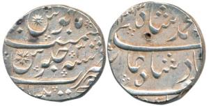 Muhammad Shah, Silver Rupee, Khujista Bunyad Mint, AH 1133/3, complete Hijri date at 11 o’