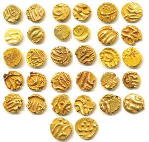 Muhammad Shah and Alamgir II, Gold Fanam (16), Balapur and Kolar Mint, clear mint name on 