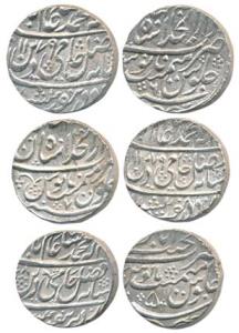 Shah Alam II (1759-1806 AD), Silver Rupee (2), Shahjahanabad Mint, AH 1179/7 and 1179/6; N