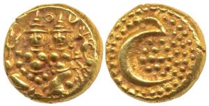 Haider Ali (AH 1174-1197, 1761-1782 AD), Gold Pagoda, 3.44g, Shiva and Parvati seated on o