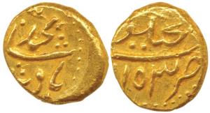 Ganjikot Mint, Gold Pagoda, in the name of Muhammad Shah, AH 1153 (KM E440.3). Extremely F