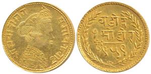Sayaji Rao III, Gold Mohur, mature bust of the Maharaja on obv., rev. name of the state an