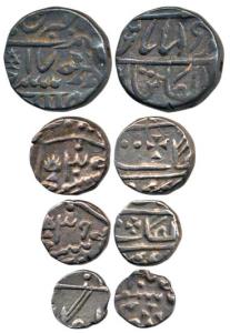 Madan Singh, Silver Rupee, 1/2, 1/4, and 1/8, New Madan Shahi Series, in the name of Queen