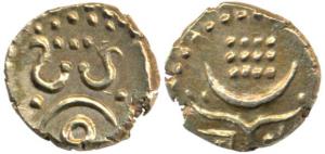 Bala Rama Varma I(973-986 ME, 1798-1810 AD), Gold Anantaraya 2 Fanams, 0.39g, leaf spray, 
