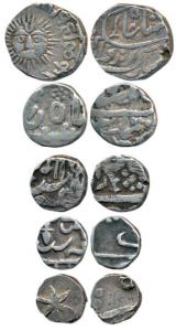Assorted lot, Indore, Gwalior, Mewar, Silver Fractional 1/2, ¼ (2) and 1/8 Rupee. Very Fin