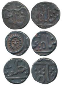 Assorted Lot, Silver ¼ Rupee (3), Gwalior, Jayaji Rao Lashkar Mint; Indore, Ahilya Bai, Ma