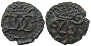 Frederik IV, Copper Kas, crowned double F4 on obv. About Extremely Fine.