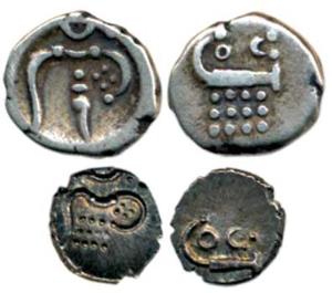 Negapatnam, Silver Fanam (2), degenerated figure of Kali on obv., rev. OC above lazy J, ND