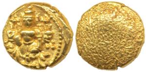 Vijayanagar, Porto Novo issue, Gold Pagoda, 3.36g, Lord Vishnu standing, facing front on o