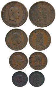 Carlos, complete set of Copper 1/2, 1/4, 1/8 and 1/12 Tanga, 1901. Very Fine to About Extr