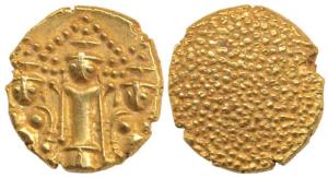 3 Swami Gold Pagoda, 3.4g,Tirupati Balaji in the centre, flanked by his wives Shri Devi an