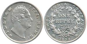 William IV, Silver Rupee, 1835, no initials. About Extremely Fine.