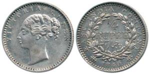 Victoria Queen, Silver ¼ Rupee, 1840, continuous legend. Extremely Fine, Rare.