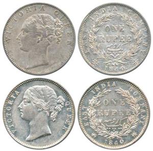 Victoria Queen, Silver Rupee, 1840, continuous and divided legend, the second obv. WWB rai