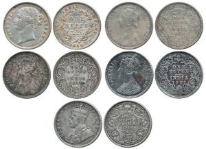 Victoria Queen, Silver Rupee, 1840, divided legend; Victoria Empress 1888, 1891 and 1901; 