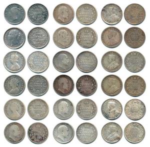 Assorted 2 Annas (18), Victoria, 1841; Queen/Empress, 1862, 1889 and 1890; Edward, 1903 to