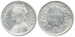 Victoria Queen, Silver ¼ Rupee, 1862, Calcutta Mint, A / I. Uncirculated.