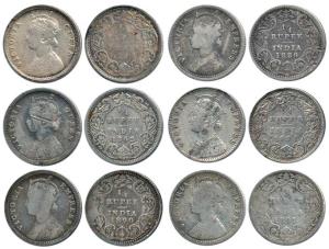 Victoria Queen and Empress, Silver ¼ Rupee, 1862 (2), 1886, 1890, 1894, 1897, Bombay and C
