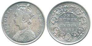 Victoria Queen, Silver Rupee, 1862, Madras Mint, B / II / 1 Pineapple. About Very Fine, Ra