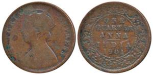 Victoria Empress, ¼ Anna, 1901, ghost impression of the queen on rev. Fine+, Scarce.