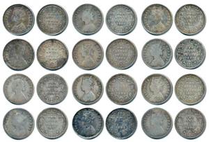 Victoria Empress, Silver 2 Annas, 1884, 1885 (2), 1888, 1889, 1892, 1894, 1896, 1897 (2), 