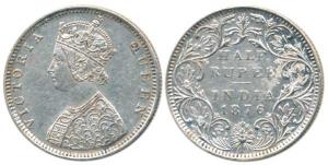Victoria Queen, Silver ½ Rupee, 1876, Bombay Mint, B2 / II / Dot. Extremely Fine, Rare.