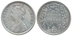Victoria Queen, Silver Rupee, 1875, Bombay Mint, C1 / II / Dot. Very Fine, Rare.